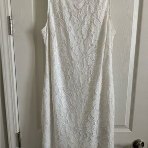 Karin Stevens White Sheath Midi Dress Mock Neck